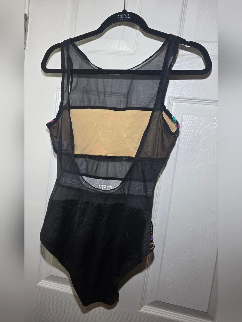 Catalina Vintage One Piece Swimsuit Black Mesh Floral Size 12 Made in USA